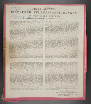 Freye Auswahl einzelner Pflanzenabbildungen in schwarzen Kupfern.