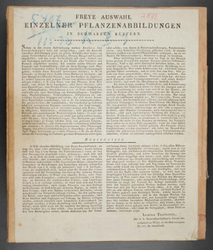 Freye Auswahl einzelner Pflanzenabbildungen in schwarzen Kupfern.