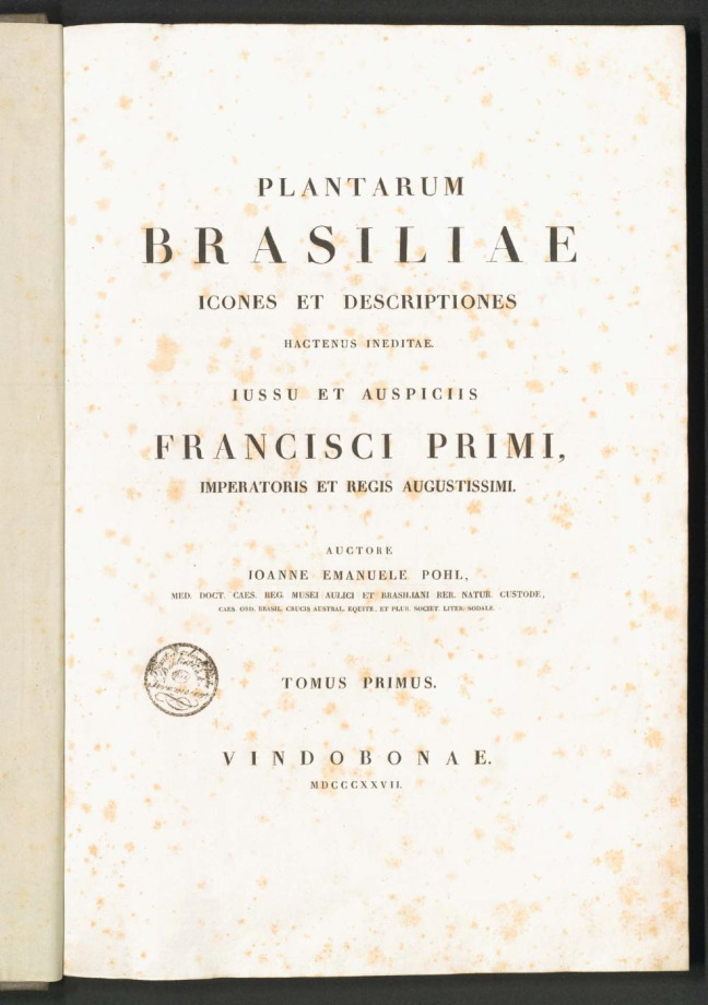 PLANTARUM BRASILIAE ICONES ET DESCRIPTIONES HACTENUS INEDITAE IUSSU ET AUSPICIIS FRANCISCI PRIMI, IMPERATORIS ET REGIS AUGUSTISSIMI.