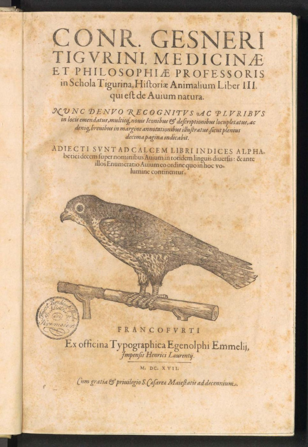 CONR. GESNERI TIGVRINI, MEDICINAE ET PHILOSOPHIAE PROFESSORIS in Schola Tigurina, Historiae Animalium Liber III.