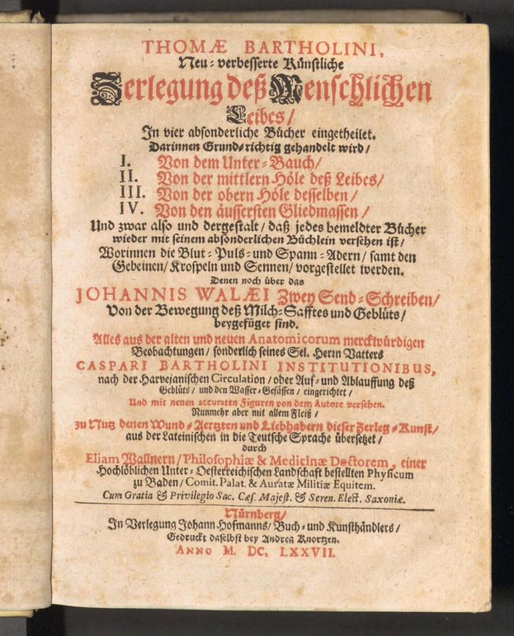 THOMAE BARTHOLINI, Neu-verbesserte Künstliche Zerlegung deß Menschlichen Leibes