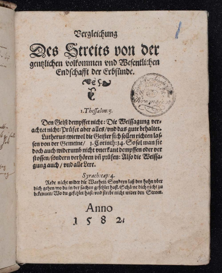 Vergleichung des Streits von der gentzlichen, volkommen und wesentlichen Endschafft der Erbsünd