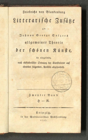 Litterarische Zusätze zu Johann Georg Sulzers allgemeiner Theorie der schönen Künste