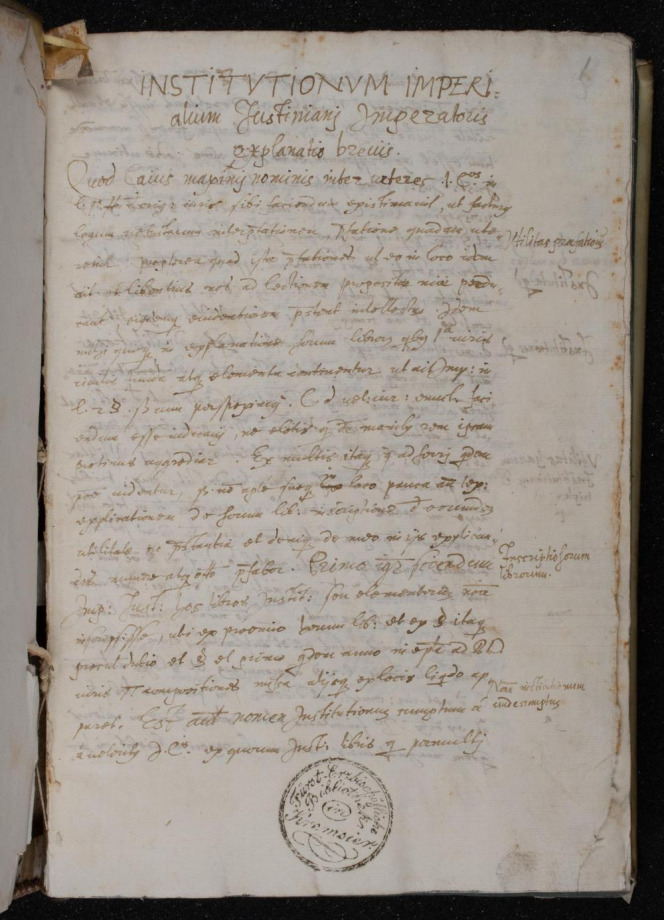 Institutionum imperialium Justiniani imperatoris explanatio brevis