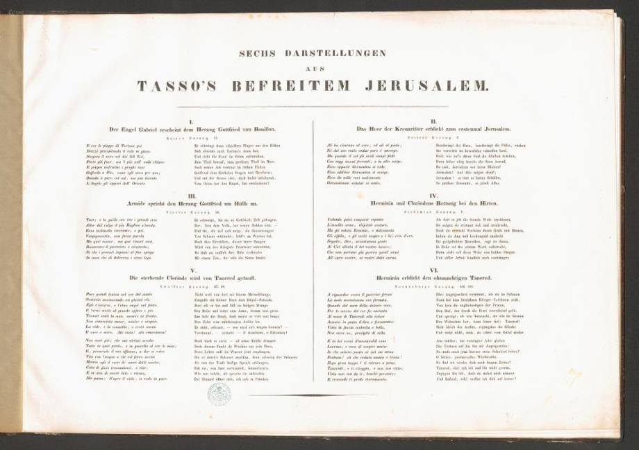 SECHS ENTWÜRFE ZU DARSTELLUNGEN AUS TASSO'S BEFREITEM JERUSALEM