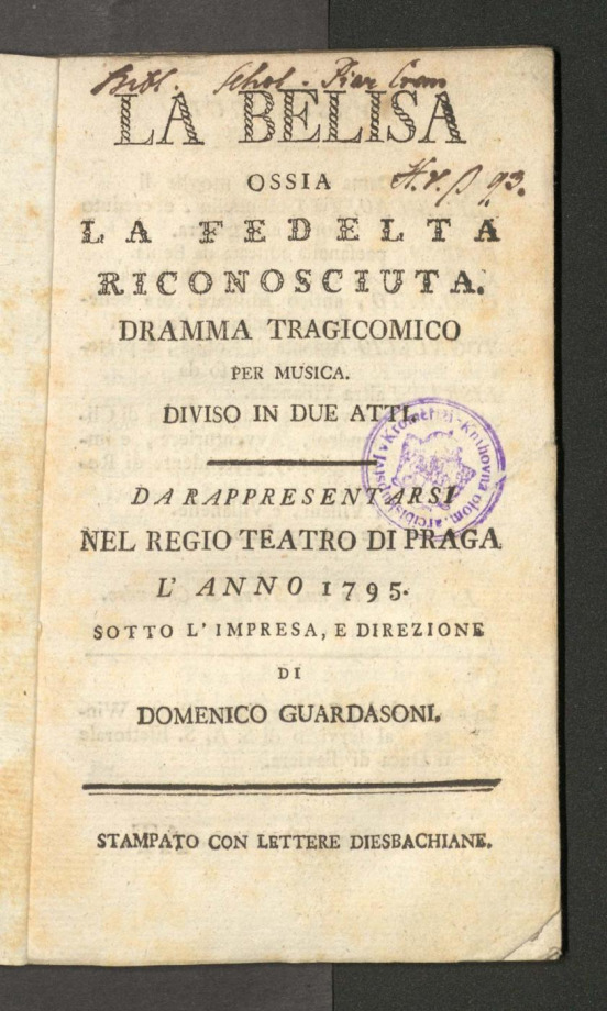 LA BELISA OSSIA LA FEDELTA RICONOSCIUTA