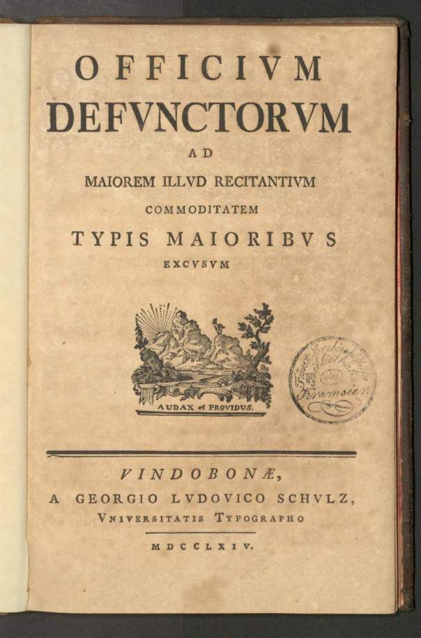 OFFICIVM DEFVNCTORVM AD MAIOREM ILLVD RECITANTIVM COMMODITATEM TYPIS MAIORIBVS EXCVSVM