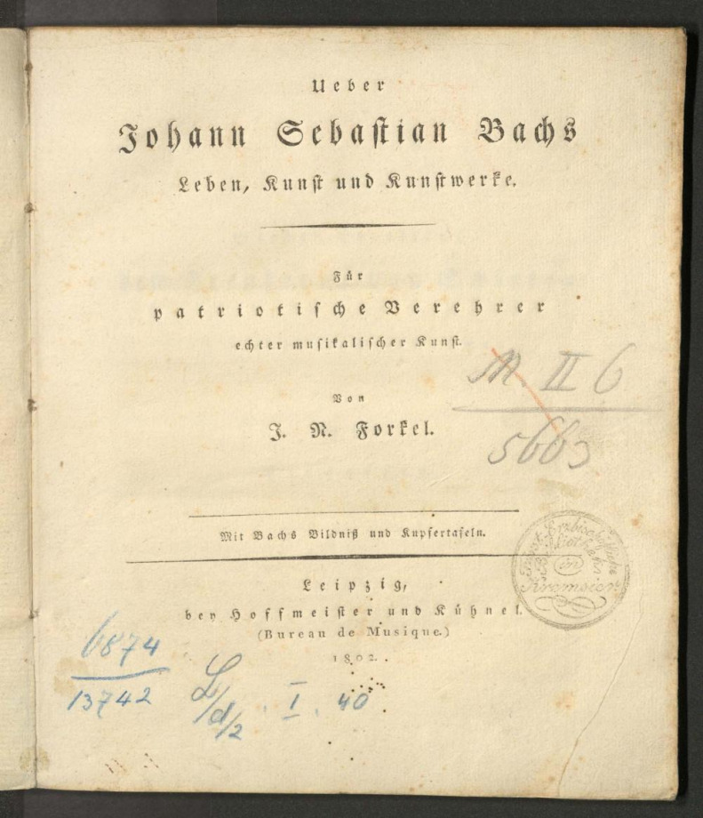 Ueber Johann Sebastian Bachs Leben, Kunst und Kunsrwerke