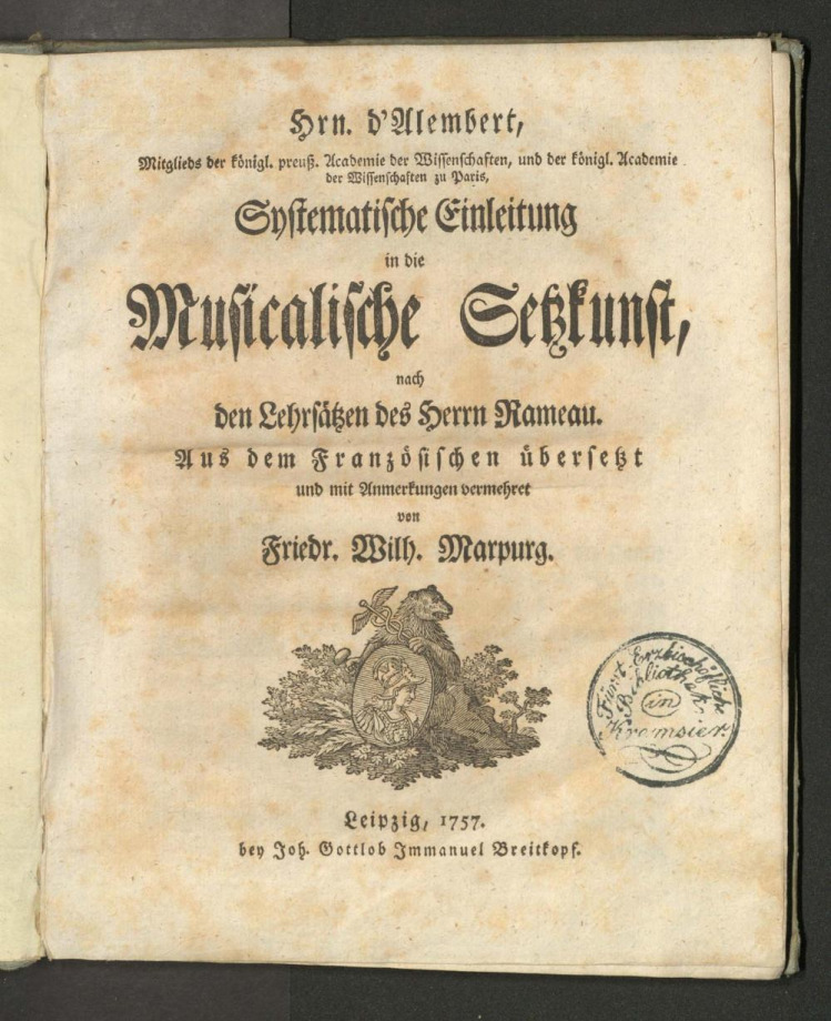 Systematische Einleitung in die musicalische Setzkunst, nach den Lehrsätzen des Herrn Rameau