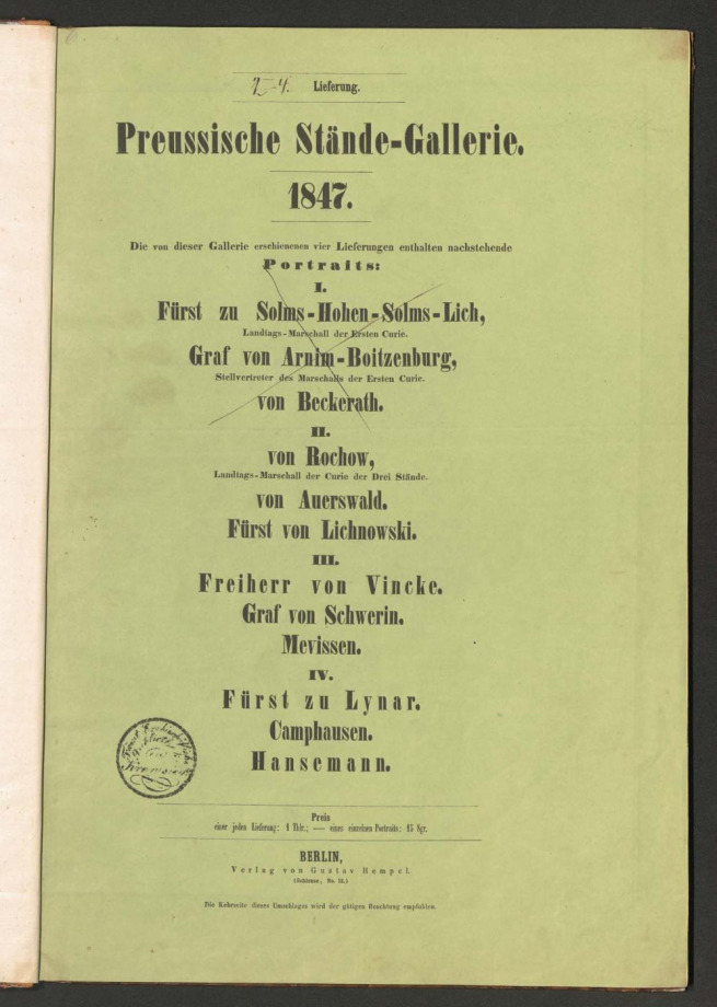 Preussische Stände-Gallerie. 1847.