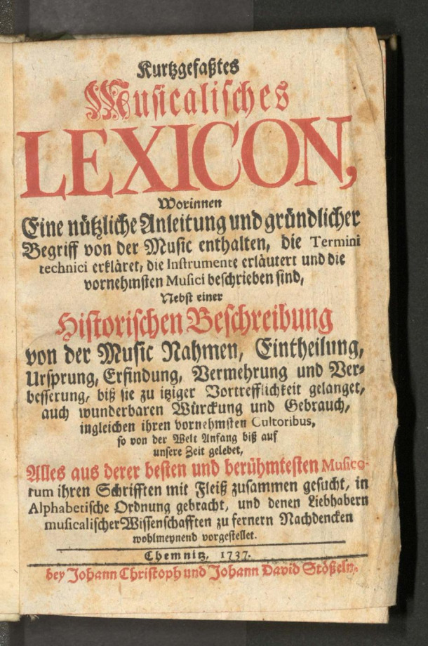 Kurtzgefaßtes Musicalisches Lexicon