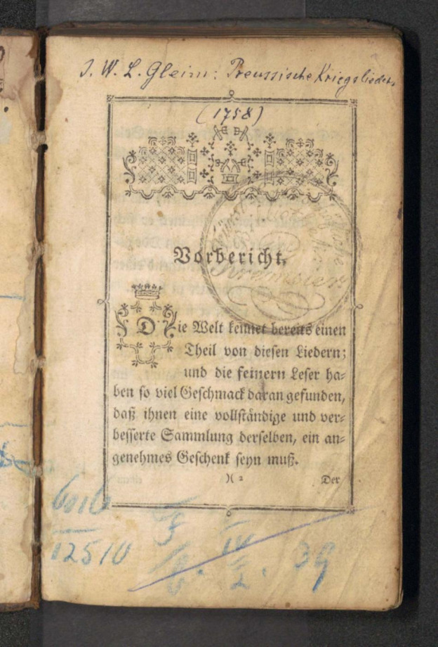 [Preussische Kriegslieder in den Feldzügen von 1756 und 1757 von einem Grenadier]