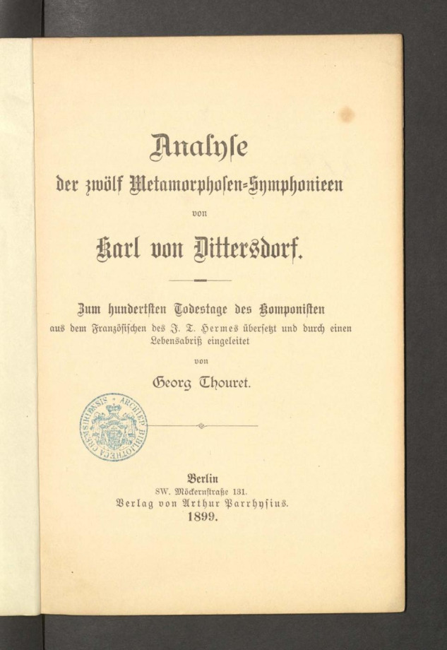 Analyse der zwölf Metamorphosen-Symphonieen von Karl von Dittersdorf
