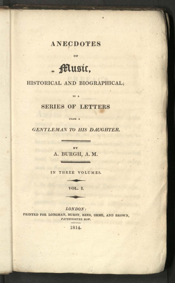 ANECDOTES OF Music, HISTORICAL AND BIOGRAPHICAL