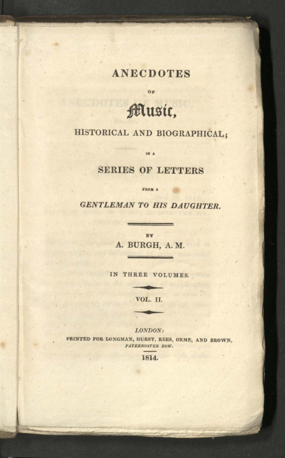 ANECDOTES OF Music, HISTORICAL AND BIOGRAPHICAL