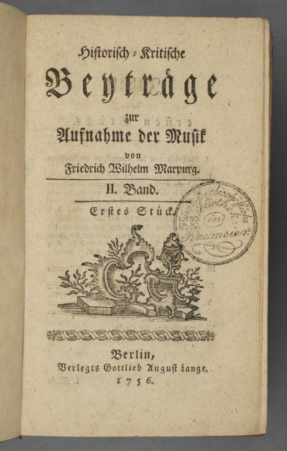 Historisch-Kritische Beyträge zur Aufnahme der Musik.