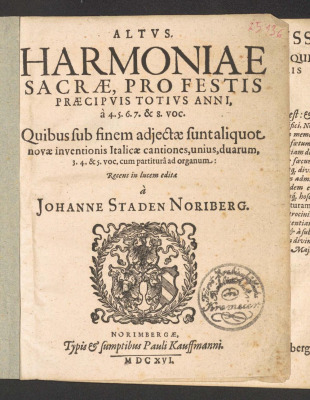 Harmoniae sacrae pro festis praecipuis totius anni, a 4, 5, 6, 7 et 8 voc.