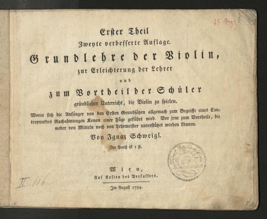 Grundlehre der Violin, zur Erleichterung der Lehrer und zum Vortheil der Schüler gründlicher Unterricht, die Violin zu spielen.