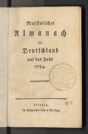 Musikalischer Almanach für Deutschland auf das Jahr 1784