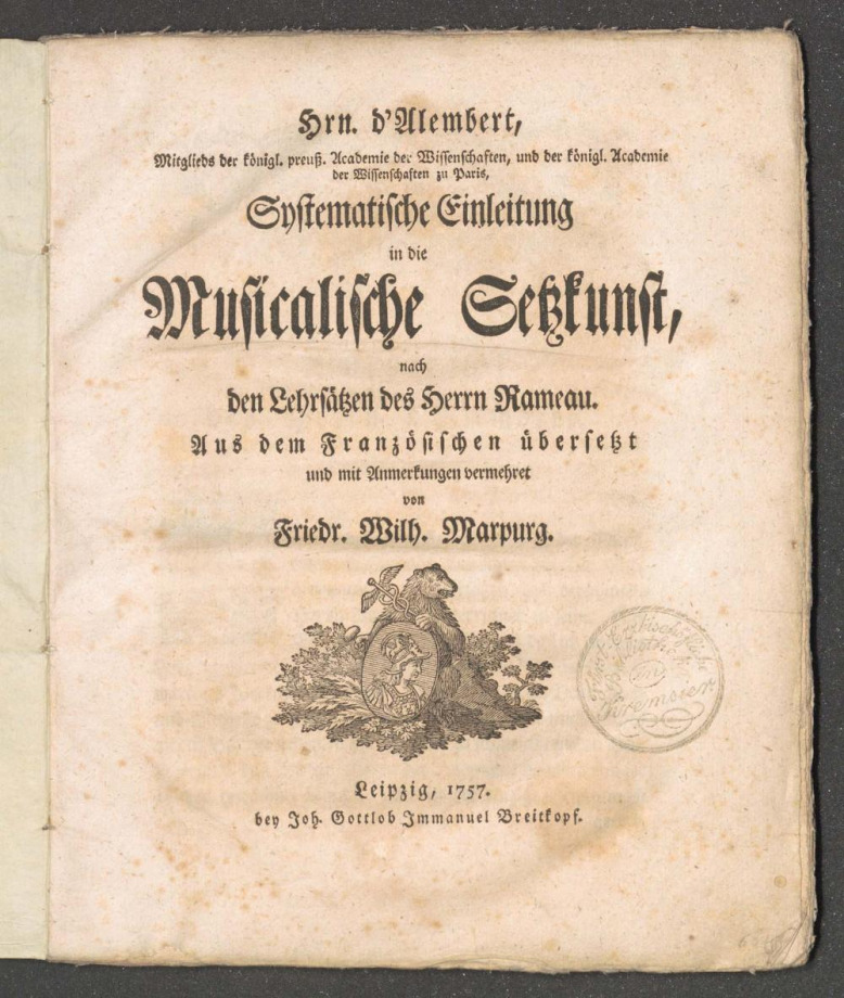 Systematische Einleitung in die Musicalische Setzkunst nach den Lehrsätzen des Herrn Rameau