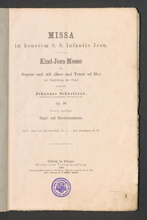 Missa in honorem S. S. Infantis Jesu. Op. 26