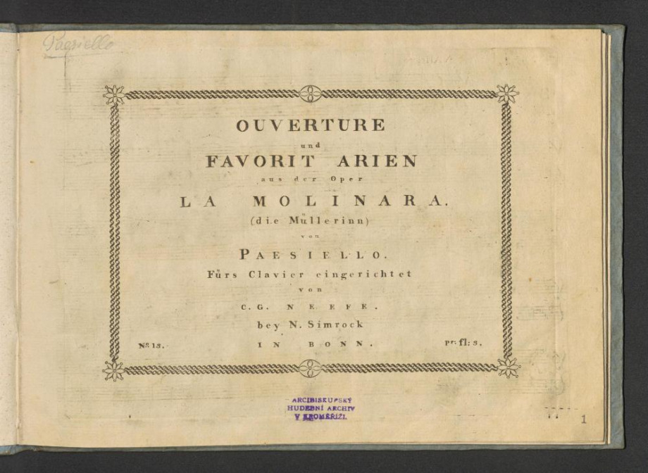 Ouverture und Favorit Arien aus der Oper La Molinara