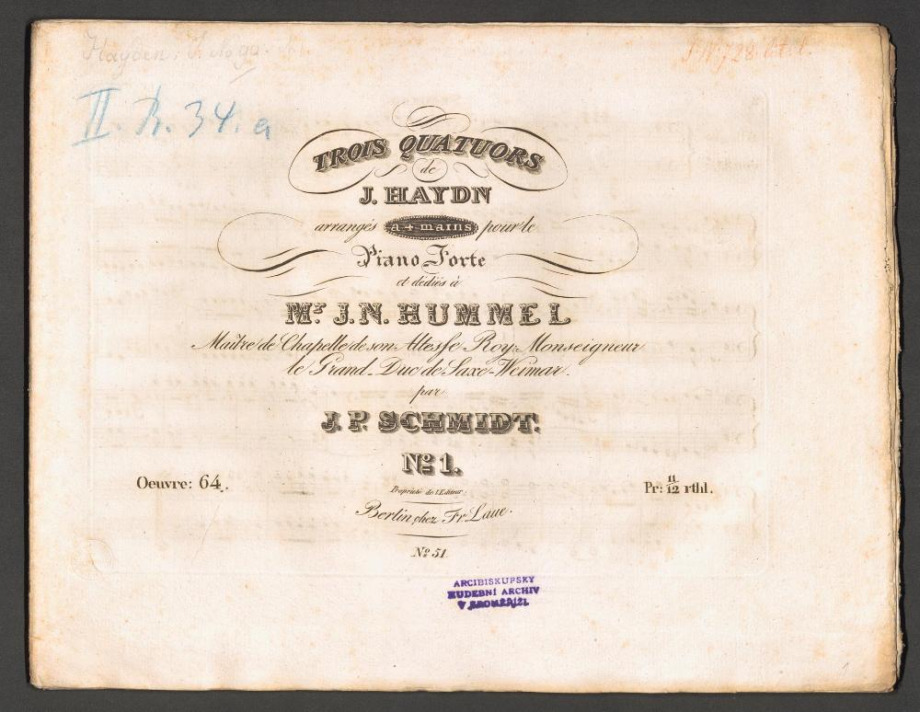Trois quatuors op. 64 no. I-III Dediés à J.N. Hummel