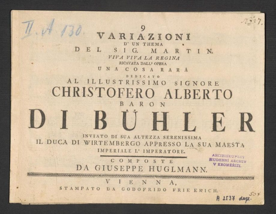 9 Variationi. D'un Thema del sig. Martin (Viva, viva la Regina)