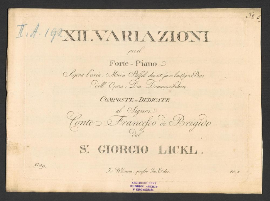 XII. variazioni. Sopra l'aria: Mein Staffel der ist ja a lustiger Bue. Dell Opera: Das Donauweibchen