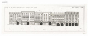 Horní náměstí v Olomouci - domy č.p. 201-206, rekonstrukce stavu z 1. poloviny 60. let 19. století