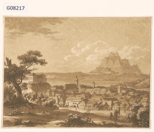 Krajina s hradní zříceninou a figurální stafáží