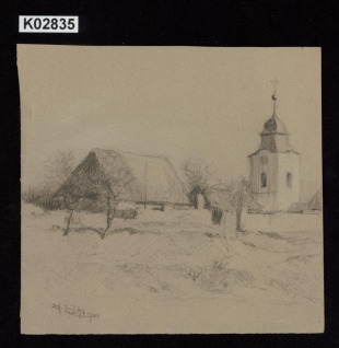 Venkovský kostelík a chalupa