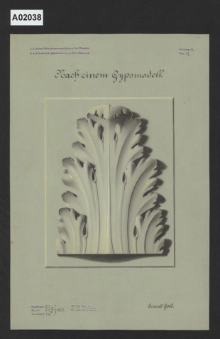 Ornament, školní kresba z odborné školy pro zpracování dřeva ve Valašském Meziřící, třída J. K. Dirlama