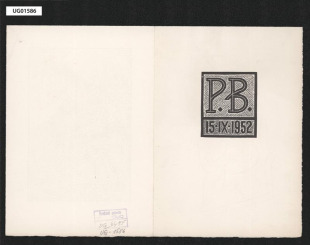 K narozeninám Petra Bezruče, dvojlist; na 1. straně dřevorytem: P. B. 15.IX 1952