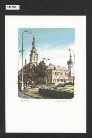 Centrum Vyškova ( z cyklu bar.litografií "Vyškov")