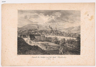 Ansicht des Schlosses und der Stadt Weiskirchen  (Pohled na zámek a město Krnov)