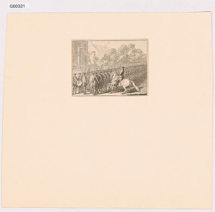 Vojenské tresty - Ulička, fragment listu (čtvrtina), Soudní tribunál a vojenské tresty, tab. XXXIV označená D. Chodowiecki del et sculp. 1770