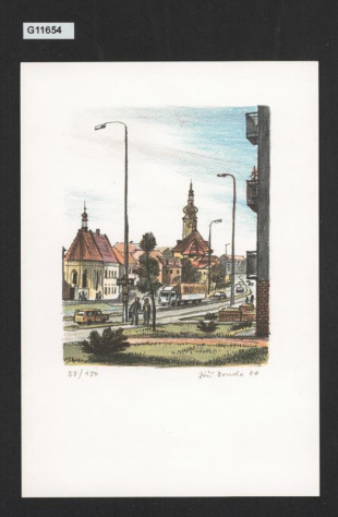 Hlavní cesta Vyškovem (z cyklu bar.litografií "Vyškov")