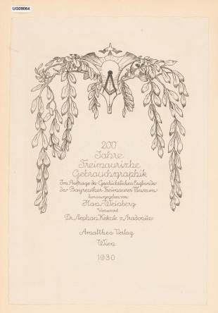 Titulní list k souboru zednářské grafiky. 200 Jahre Freimaurische Gebauchsgraphik...Wien 1930