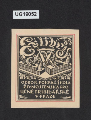 Ex libris Odbor. pokrač. škola živnostenská pro učně truhlářské v Praze