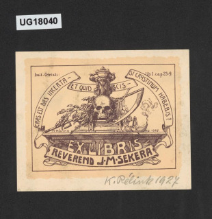 Ex libris reverend J. M. Sekera
